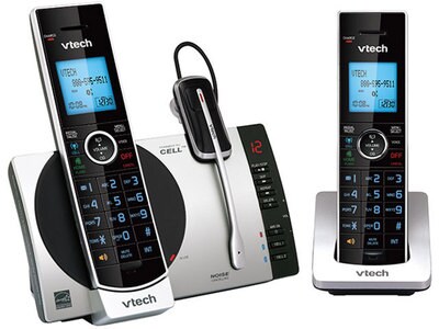 Téléphone sans fil à deux combinés, casque d'écoute sans fil et connexion  au système de répondeur Cell™ DS6771-3 de Vtech