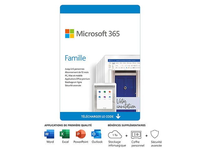 Microsoft 365 Famille  Abonnement d'un an pour 6 utilisateurs