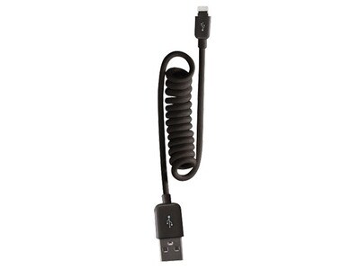 RCA 1.2m (4') Coiled Lightning Connector Cable for iPhone & iPad - Black