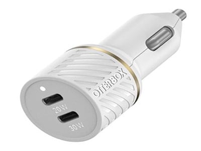 Chargeur de voiture Premium Fast Charge double USB-C PD 50 W d'OtterBox - blanc